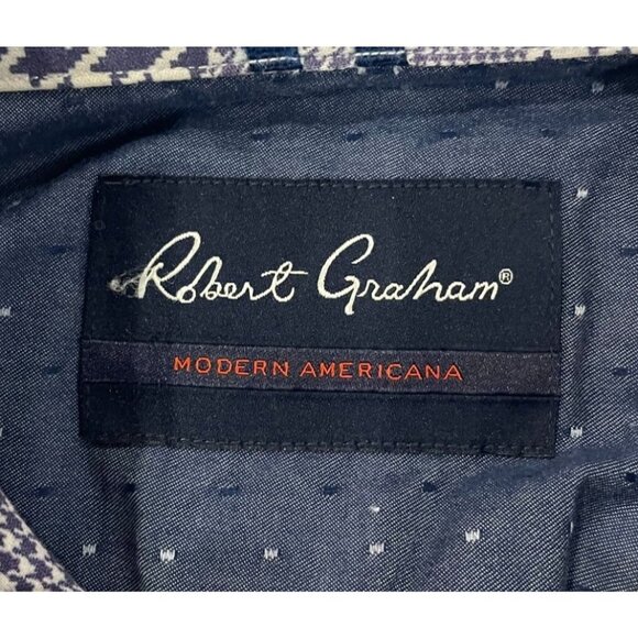 Robert Graham Block Houndstooth Gingham Check Button Down Collared Navy X-Large - Picture 4 of 11